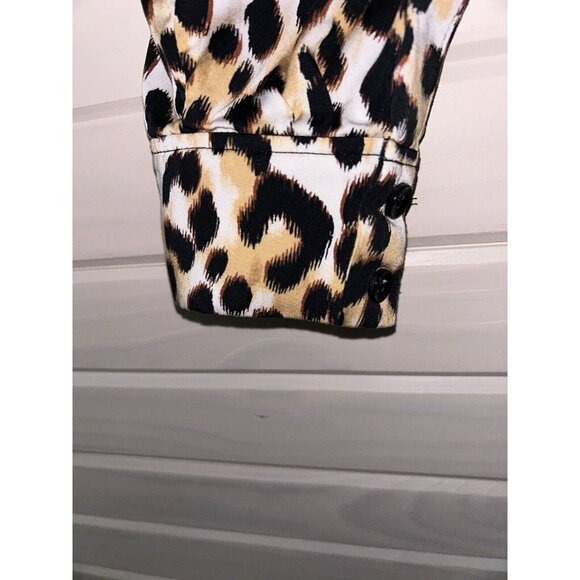 Chicos Sz 1 (MEDIUM) Sandwash Satin Leopard Tunic Top Button Up Modal EUC - Picture 6 of 12